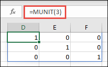 Funcția MUNIT introdusă ca matrice dinamică