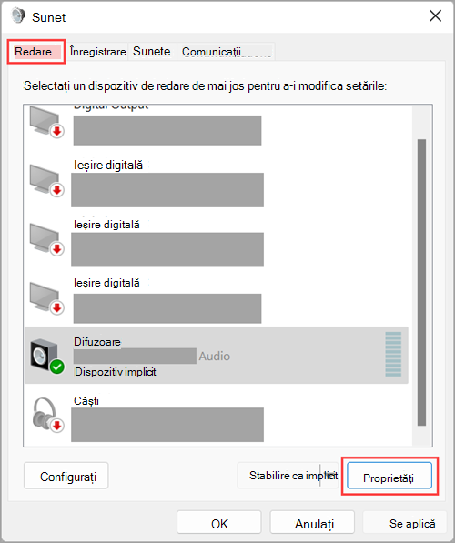 Accesați proprietățile dispozitivului de ieșire audio în Windows 11 Setări sunet.