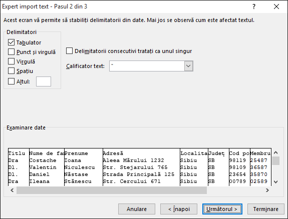 The options for Delimiters are highlighted in the Text Import Wizard.