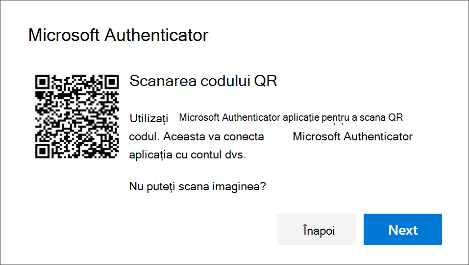 Scanați codul QR utilizând aplicația Authenticator