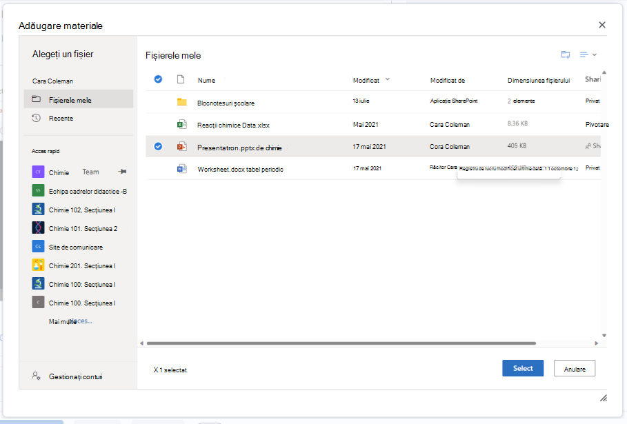 Atașați un document OneDrive la un Editor de atribuire Brightspace utilizând butonul Atașare.