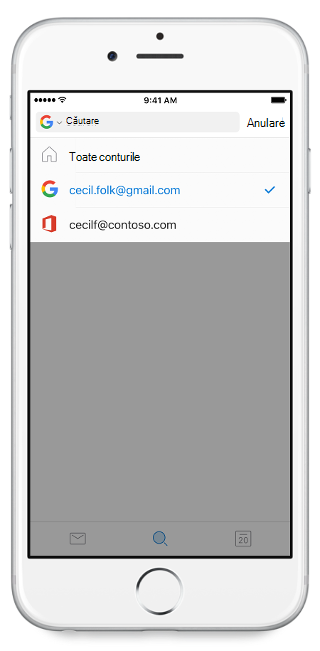 Afișează un ecran mobil, cu conturile listate sub titlul "Toate conturile"
