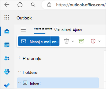 Captură de ecran afișând pagina de pornire Outlook pe web