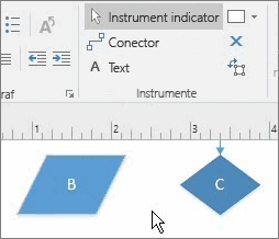 Instrumentul Conector se conectează la forme cu un punct de conexiune la fiecare capăt.