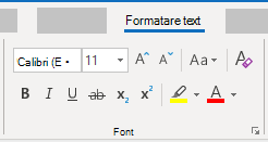Outlook pentru Windows - grupul Formatare text - Font