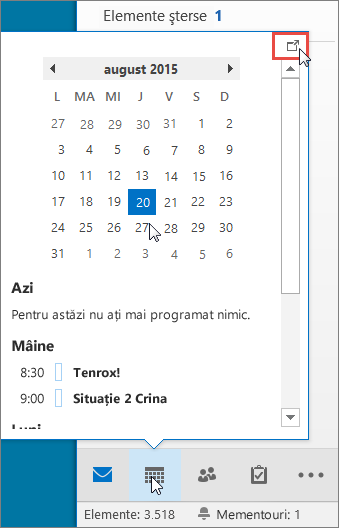 Sumar Calendar cu pictograma Andocare evidențiată
