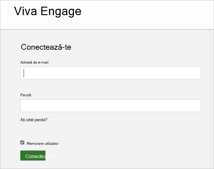 Captura de ecran afișează ecranul în care introduceți adresa de e-mail și parola asociate contului Viva Engage.