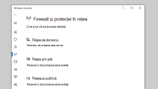Firewall și protecție în rețea în Securitatea Windows