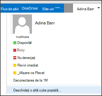 Meniul Deschideți o altă cutie poștală din Outlook Web App