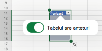 Table has headers option selected in Excel for iOS
