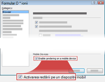 Mobile device setting in Form Options dialog box