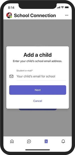 Adăugarea adresei de e-mail a unui copil de la școală.