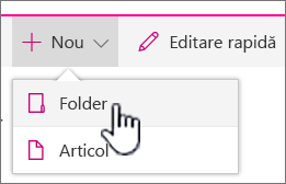 + Meniul vertical Nou, cu folderul evidențiat