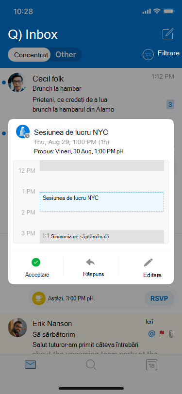 iOS Outlook acceptă o oră nouă