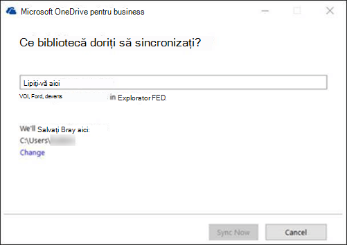 OneDrive pentru Business-selectarea bibliotecii de sincronizat