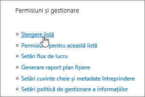 List settings dialog with Delete this list highlighted