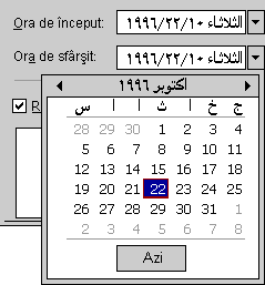 Calendar Gregorian cu aspect de la stânga la dreapta