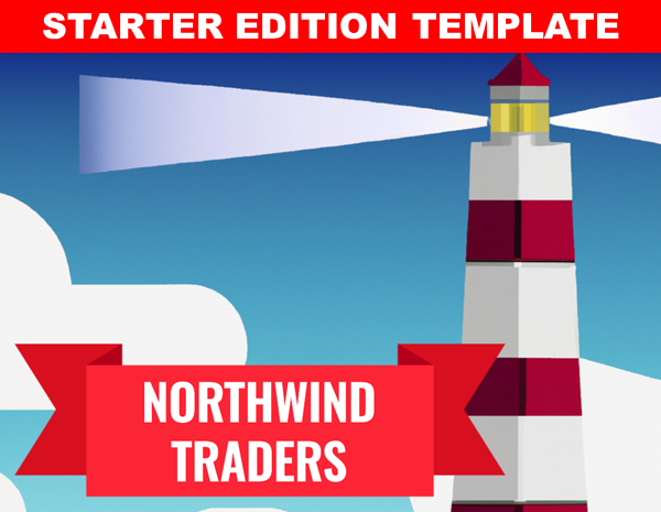 Imagine cu sigla bazei de date a ediției Northwind Traders Starter afișând un far