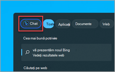 Butonul Chat Bing nou din caseta Windows 11 Căutare din bara de activități.