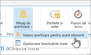 SharePoint 2016 - Setare avertizare pentru un element cu elementul selectat