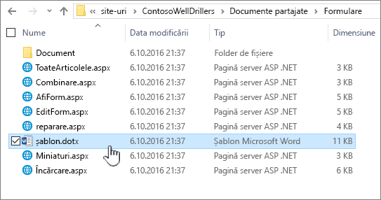 Folder formular pentru stocarea șabloanelor