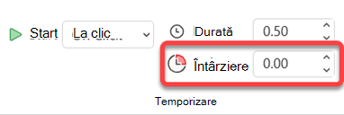 Opțiunea Întârziere pentru efecte de animație.