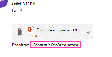 Link de descărcare pentru salvarea unei atașări în OneDrive.