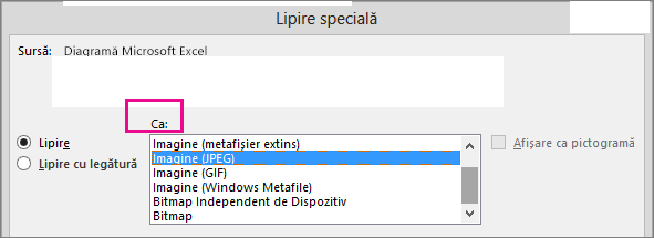 Top part of Paste Special dialog box