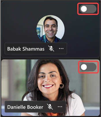 Captură de ecran afișând comutatorul care scoate persoanele de pe ecranul întâlnirii în timpul unui eveniment Teams