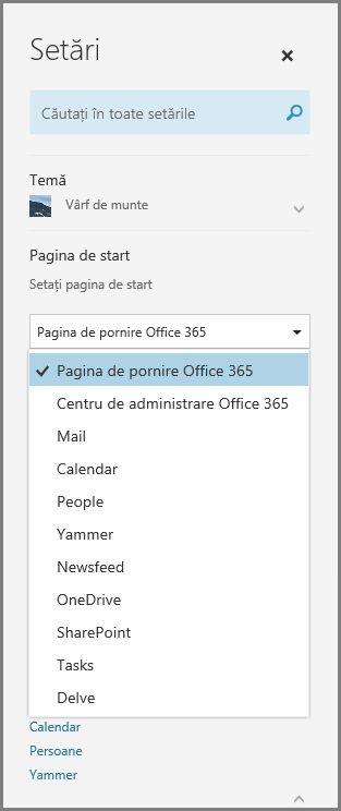 Schimbarea paginii de pornire Office 365