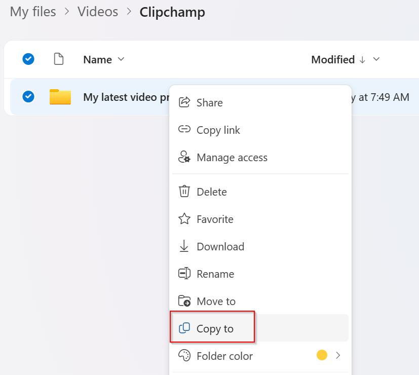 Copiați folderul de proiect din OneDrive pentru a vă asigura că proiectul copiat include folderul Active al acestuia