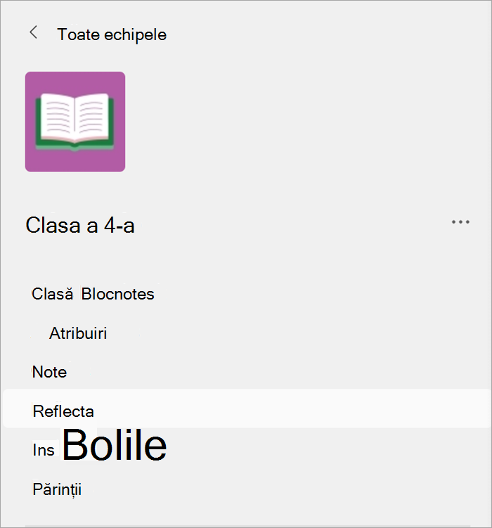cursor hovering over the reflect tab, located with assignments, grades, and insights in a class team