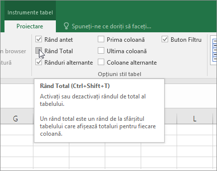 Opțiuni PivotTable - Excel