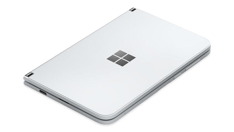 Surface Duo închis cu butonul Power din dreapta