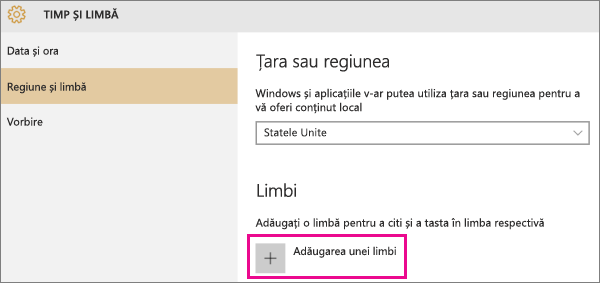 Adăugarea unei limbi în Windows 10
