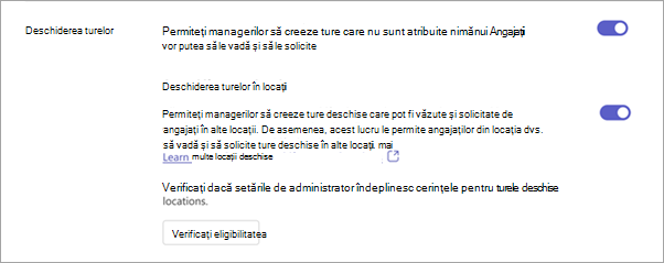 Captură de ecran cu opțiunile de ture deschise din setările Ture.