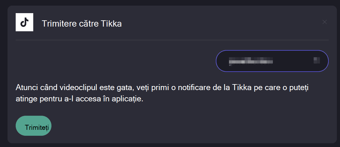 Captură de ecran a instrucțiunilor de trimitere la TikTok pe pagina de export Clipchamp.