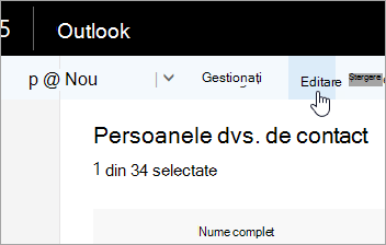 Captură de ecran a butonului Editare de sub bara de navigare din Outlook.