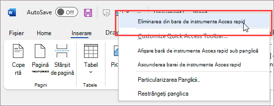 Remove command from Quick Access Toolbar
