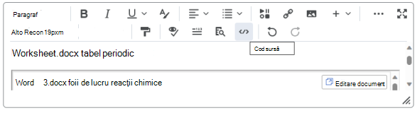 Încorporați un fișier OneDrive în Editorul Brightspace utilizând butonul Inserare lucruri.