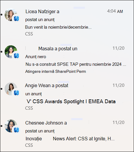 captură de ecran a unei liste de notificări de știri