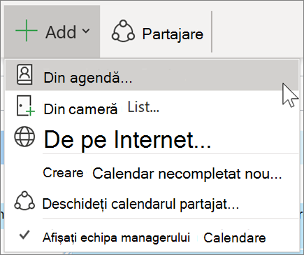 Adăugarea unui calendar din agendă în Outlook