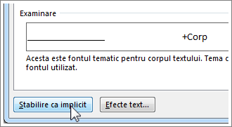 Butonul Stabilire ca implicit în caseta de dialog Font