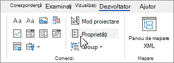 Developer tab with control properties button selected