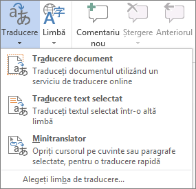Instrumente de traducere disponibile în programele Office