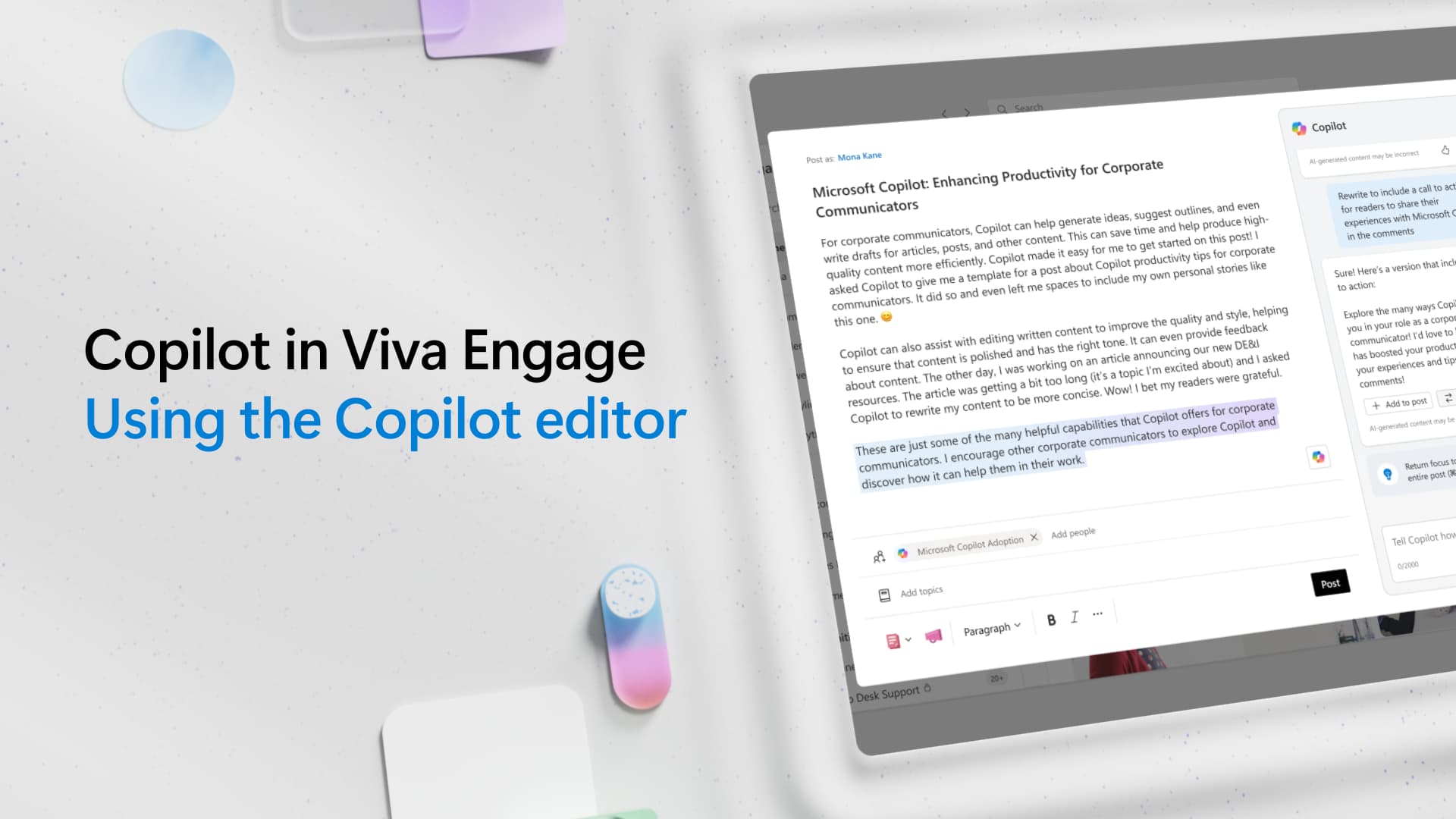 Video: Utilizarea editorului Copilot în Viva Engage