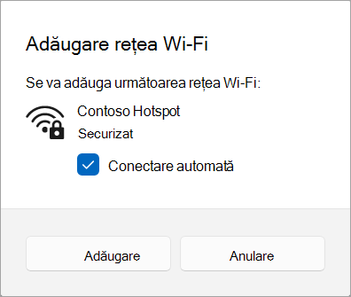 Adăugarea unei rețele Wi-Fi la Windows 11.