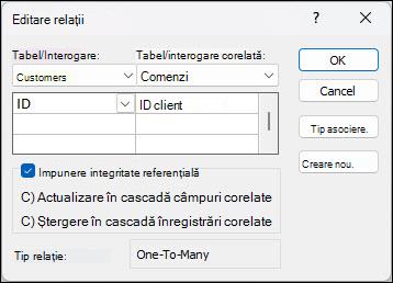 Edit Relationships dialog box in Access with Customers and Orders join fields