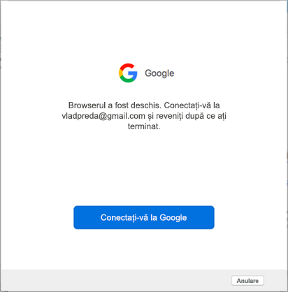 Solicitare de conectare pentru un cont Google