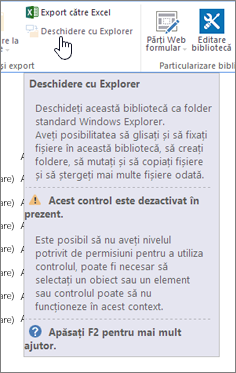 Opțiunea deschidere cu Explorer este selectată, dar nu este activată.